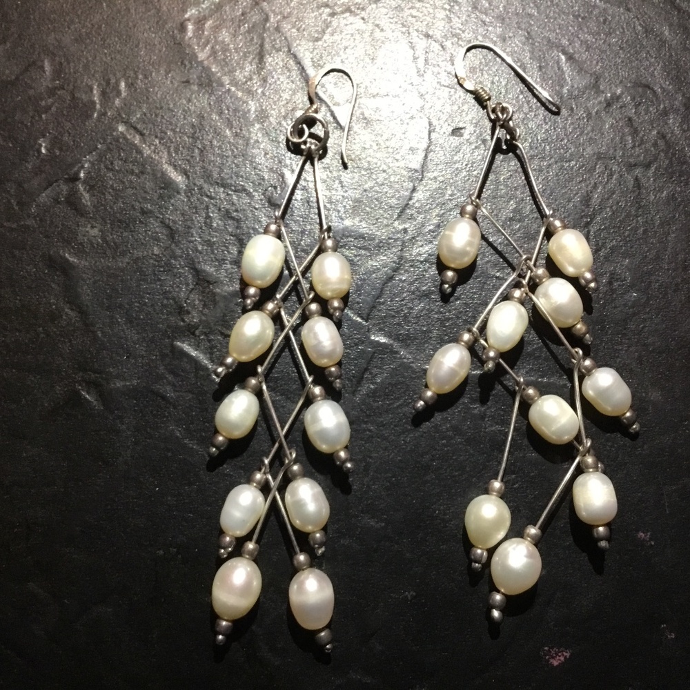 Pearl drop earrings sterling silver by Zima